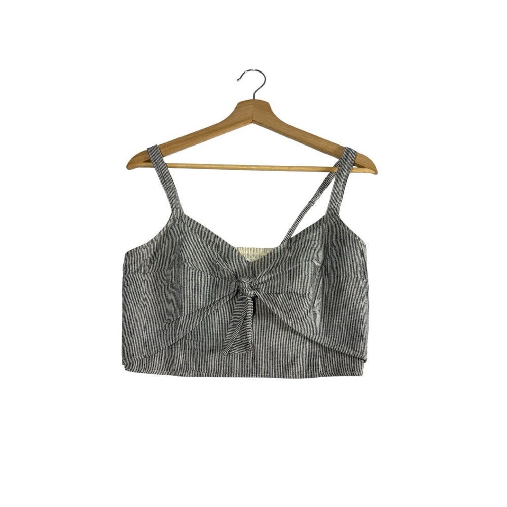 Abercrombie & Fitch Tie Front Crop Top Womens Large Navy White Stripe Resortcore